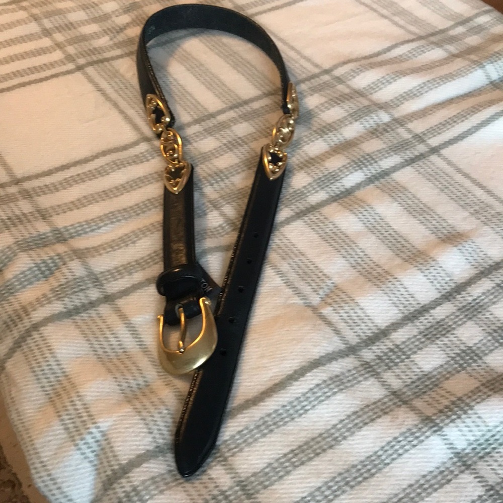 Brighton Black Leather Belt With Ornate Brass Hardware